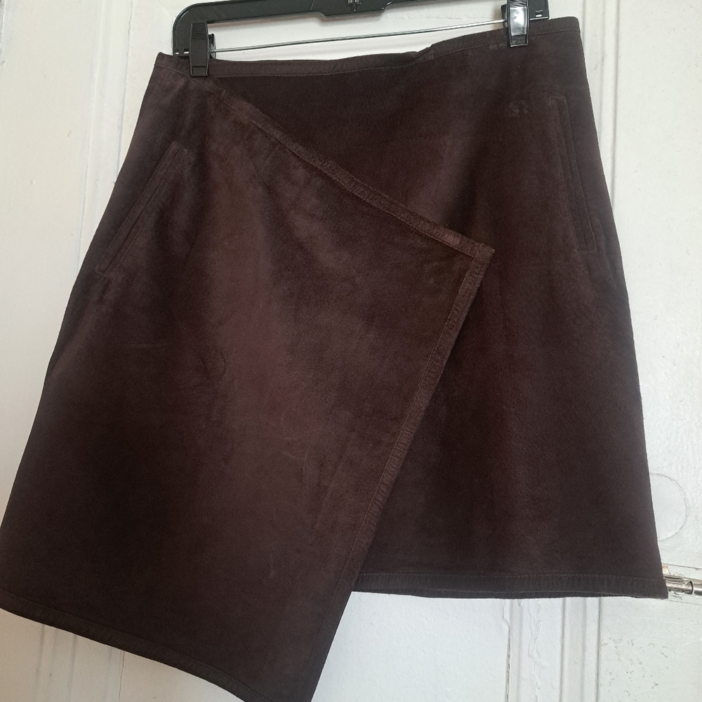 Vintage New York&Company mini Brown Seude Symmetrical wrap skirt